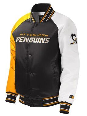 Starter Pittsburgh Penguins Youth Black Raglan Full Snap Varsity Jacket NWT